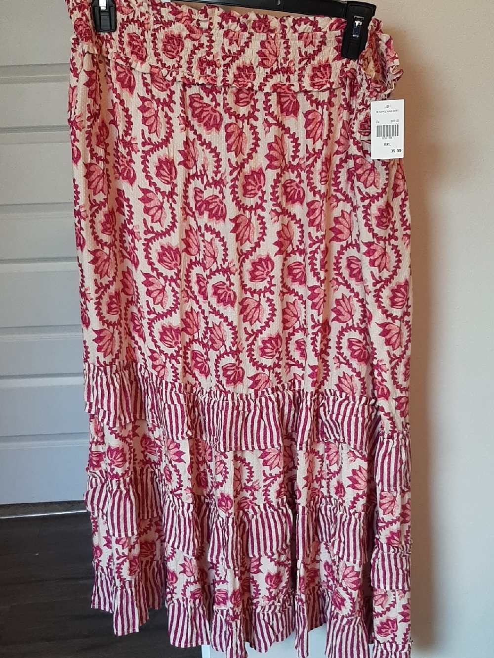Kate & Sam XXL Women's Pink Floral Tiered Maxi Skirt NWT, Elastic Waist, Flowy!